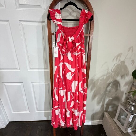 Crystal Doll Red White Smocked Tiered Maxi Dress Ruffle Straps Size S NWT - Picture 6 of 11